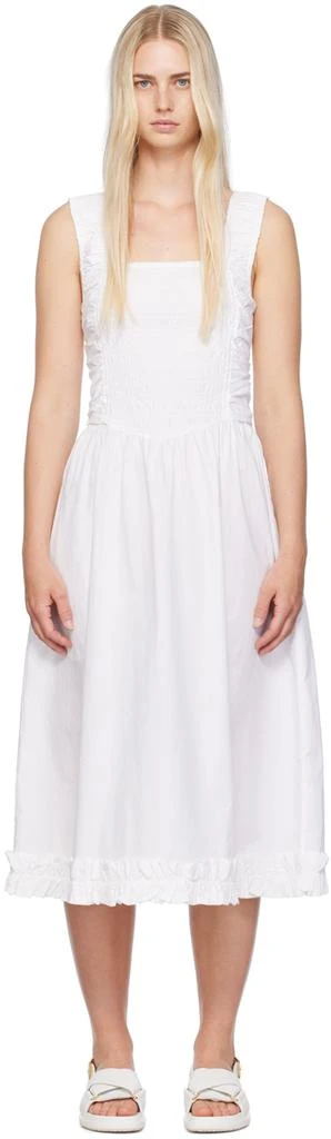 Ganni White Shirred Midi Dress 1