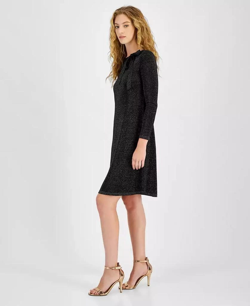 Robbie Bee Petite Bow-Trim-Neck Long-Sleeve Glitter Sweater Dress 3