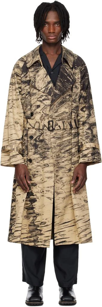 YOKE Beige Photo Printed Finx Trench Coat