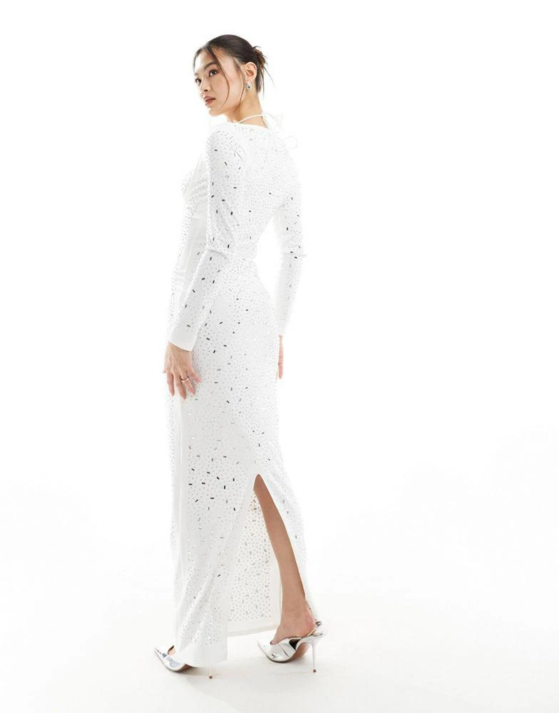 fitted lace wedding dress Diamante Embellished Long-Sleeved Evening Dress – DJV Boutique main image 0