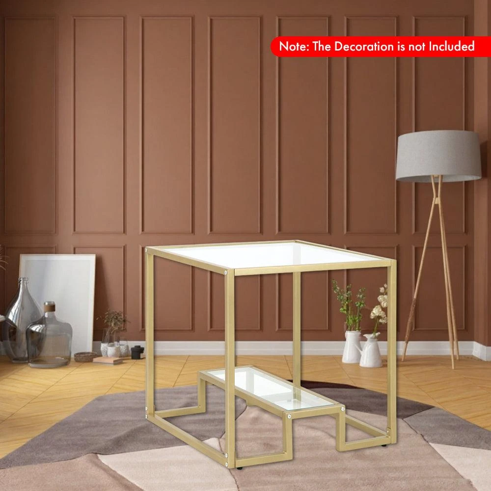 Hivvago 22-Inch 2-Tier Square Accent Table with Clear Tempered Glass Surface 2
