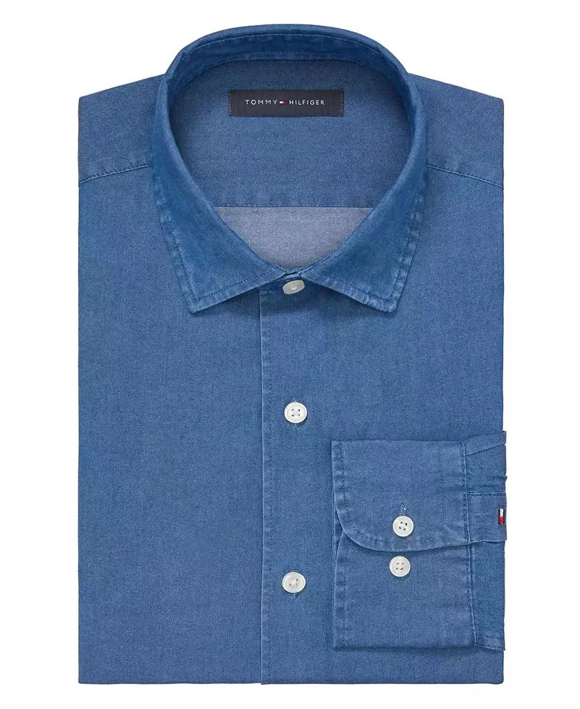 Tommy Hilfiger Men's Flex Regular Fit Washed Stretch Untucked Length Dress Shirt 4