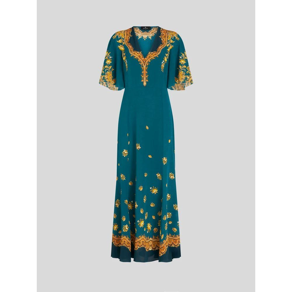 knee length dresses for ladies Blue and Green Leafy Floral Bennett Maxi Dress