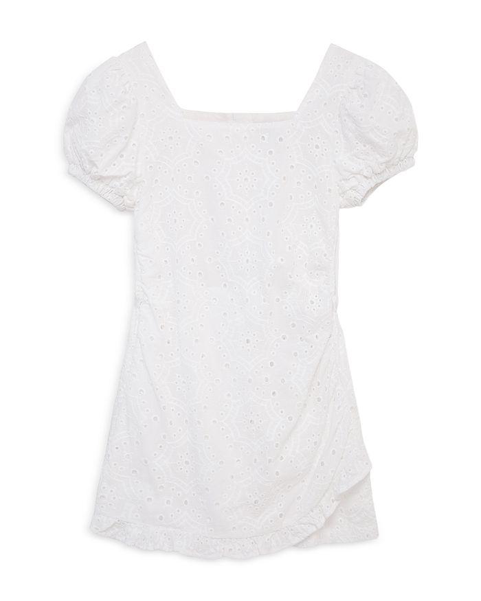 Habitual Girls' Puff Sleeve Faux Wrap Eyelet Romper - Big Kid