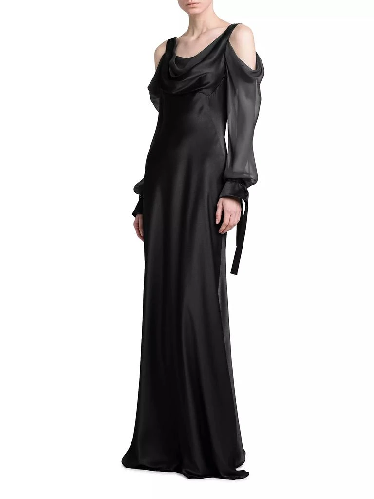 Alberta Ferretti Silk Draped Cold-Shoulder Column Gown 4