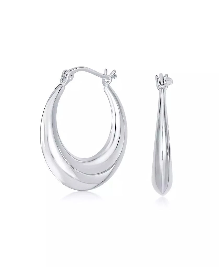 Bling Jewelry Round Circle Finish Crescent Tapered Tube Hoop Earrings  Sterling Silver Hinged Notched Post 1 Inch Diameter