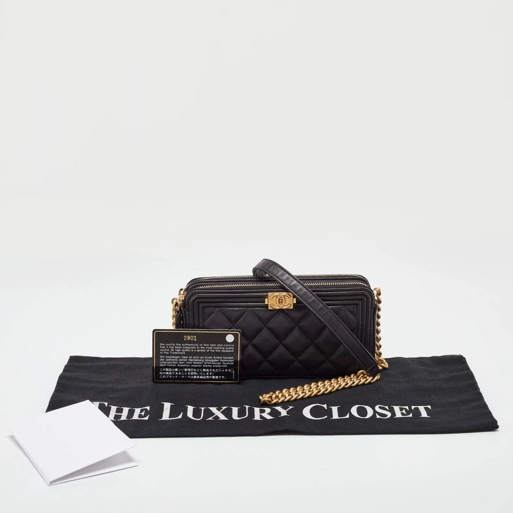 Chanel Chanel Grey Quilted Leather Boy Double Zip Chain Clutch 12