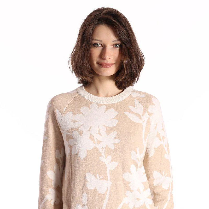 Minnie Rose Cotton Cashmere Long Sleeve Reversible Floral Crewneck Sweater 1