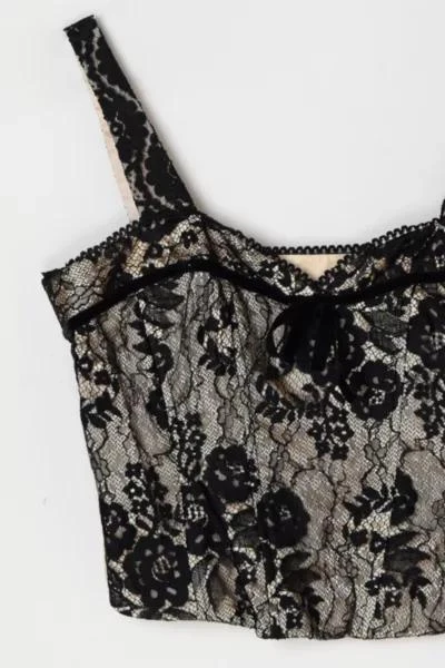 Urban Outfitters Vintage Y2k Black Lace Bustier Top with Velvet Tie 2