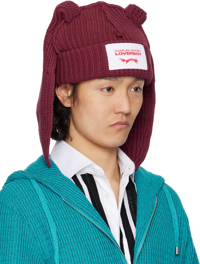 Charles Jeffrey Loverboy Burgundy Chunky Rabbit Beanie - Hats