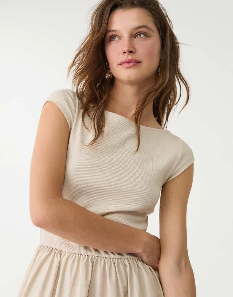 Stradivarius Stradivarius contrasting midi dress in stone 3