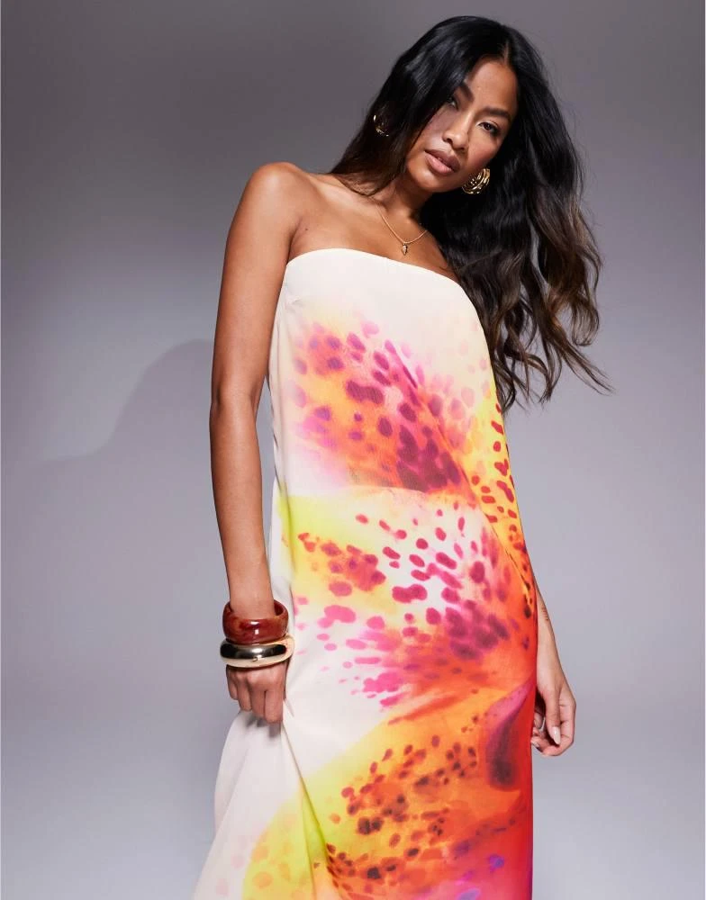 Murci Murci exclusive chiffon bandeau trapeze maxi dress in off white flower print 2