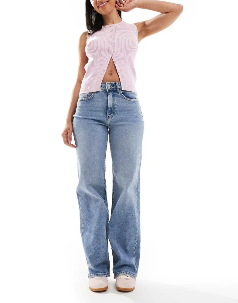 ONLY ONLY Juicy high waisted wide leg jeans in mid blue 1