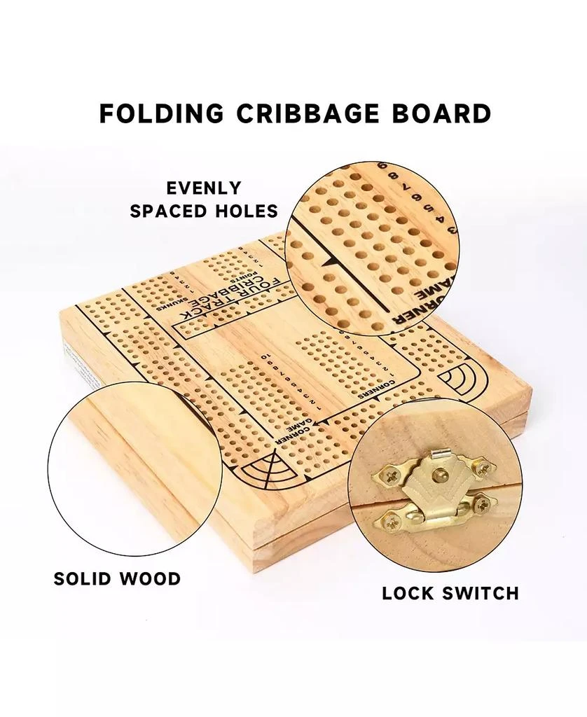 GSE Games 
Sports Expert 4-Track Wooden Folding Cribbage Board with Playing Card, Metal Pegs and Storage Area for Family Game 4