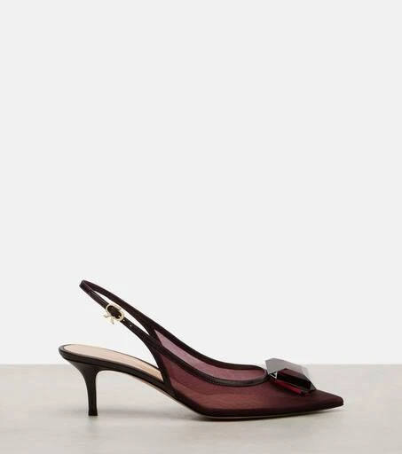 Gianvito Rossi 55 leather-trimmed mesh slingback pumps 4