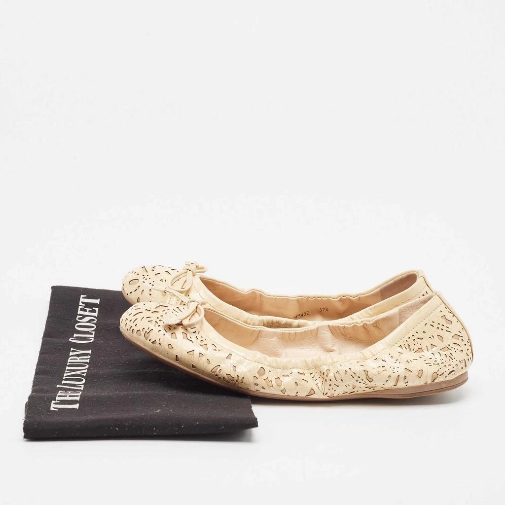 Prada Prada Sport Cream Laser Cut Patent Leather Bow Ballet Flats Size 37.5 9