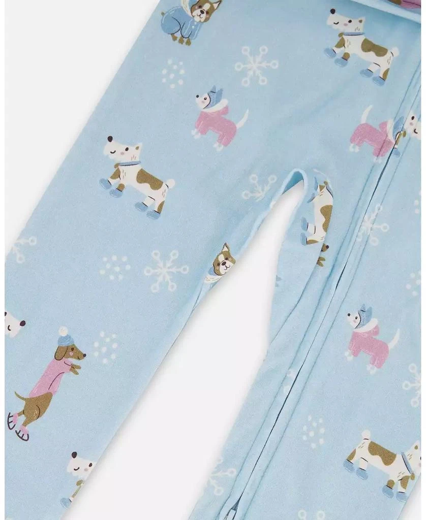 Deux par Deux Girl Cotton Interlock One-Piece Pajama Blue Dog Print - Toddler|Child 4