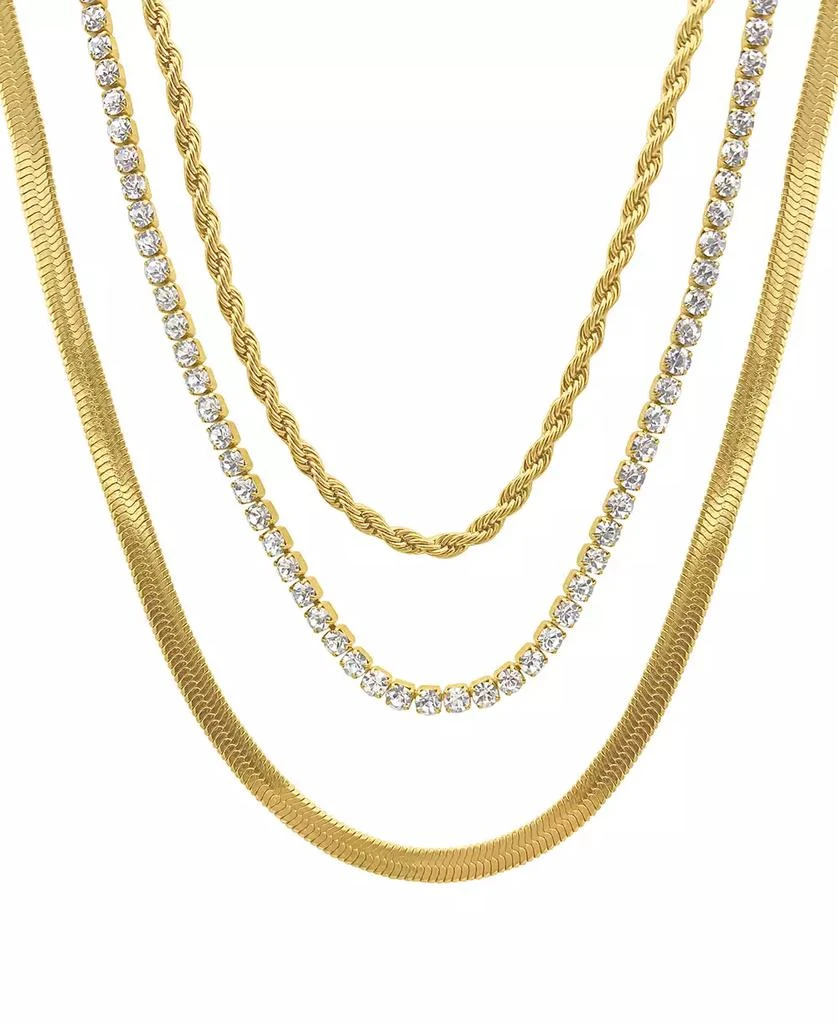 ADORNIA Herringbone Chain, Rope Chain, and Tennis Necklace Set 1