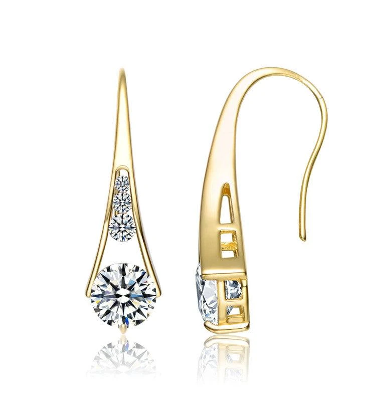 Genevive Sterling Silver 14K Gold Plated with Clear Heart Shaped Cubic Zirconia Hook Earrings 2