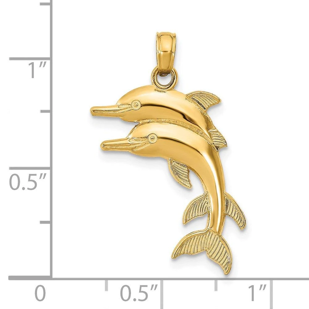 Diamond2Deal 14k Yellow Gold 2-D Two Jumping Dolphins Charm Pendant 3