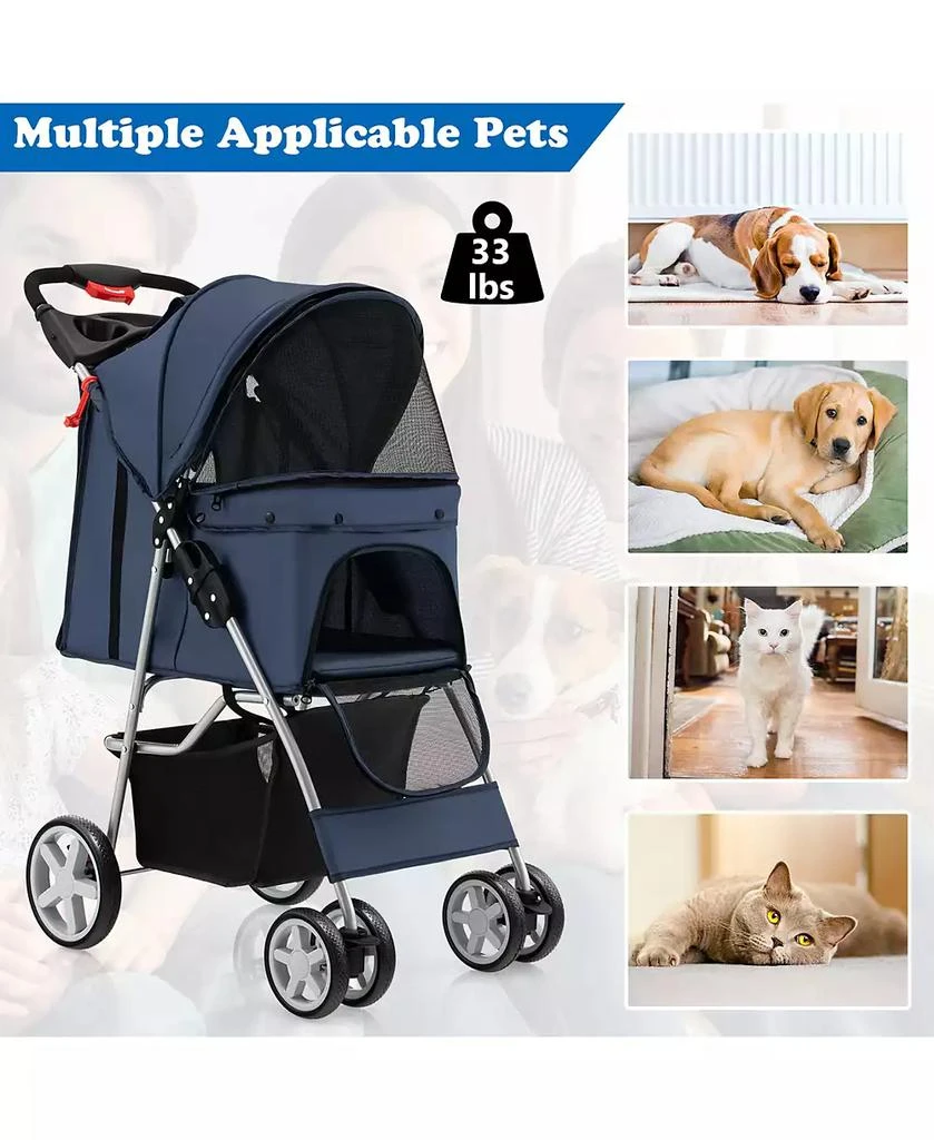 Gymax Folding Pet Stroller 4-Wheel Pet Travel Carrier w/Storage Basket 6