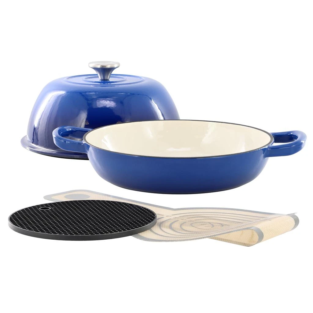 Megachef 6 Quart Enameled Cast Iron Bread Pot in Blue with Baking Mat 2
