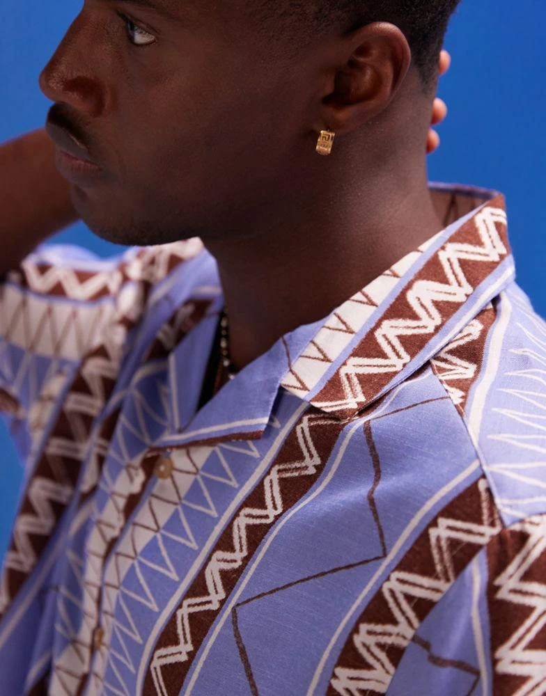 ASOS ASOS DESIGN relaxed revere beachy shirt in zig zag stripe print in purple 3