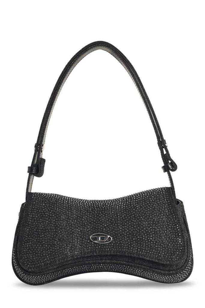 【DIESEL】1DR FOLD CLUTCH BAG BLACK Women's 1-DR Fold-Structured oval clutch in glossy PU