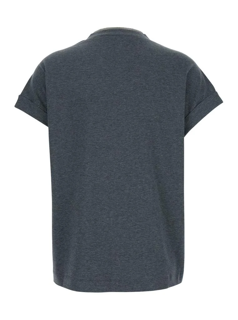 Brunello Cucinelli Grey V Neck T-shirt With Monile Detail On The Neck In Cotton Woman 2