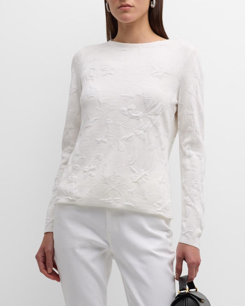 Lafayette 148 New York Textured Floral Crewneck Sweater