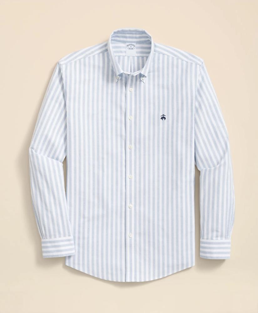 Brooks Brothers Stretch Cotton Non-Iron Oxford Polo Button Down Collar, Track Stripe Shirt