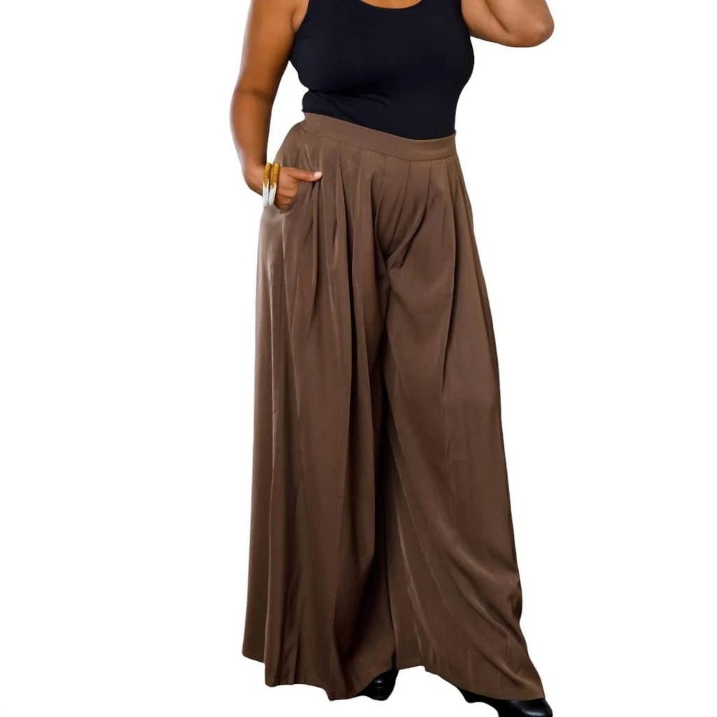 Mulla Women's Pleated Pants In Brown 1
