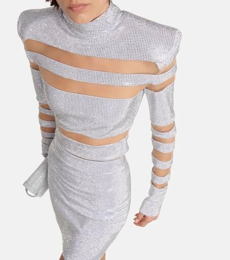 Balmain Mesh-paneled embellished top 4
