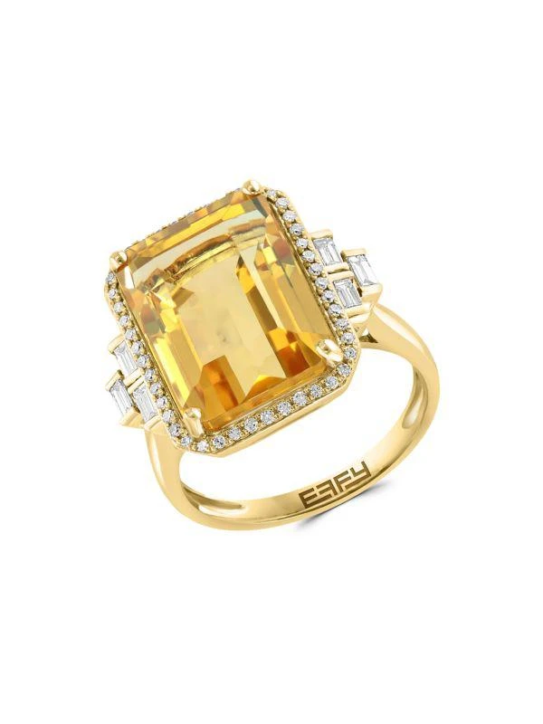 Effy 14K Yellow Gold, Citrine & Diamond Halo Ring 1