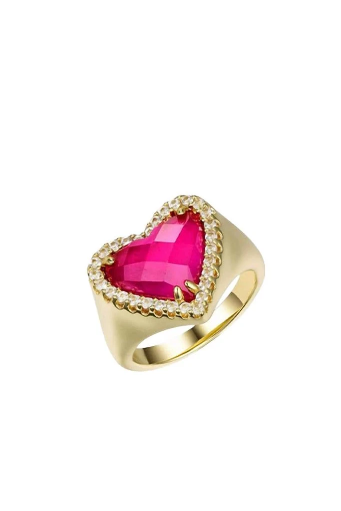 F+H Studios Whitney Gemstone Heart Signet Ring In Gold/pink