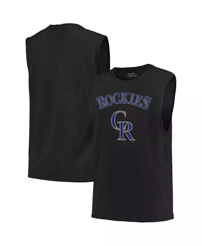 Majestic Men's Threads Black Colorado Rockies Softhand Muscle Tank Top 1
