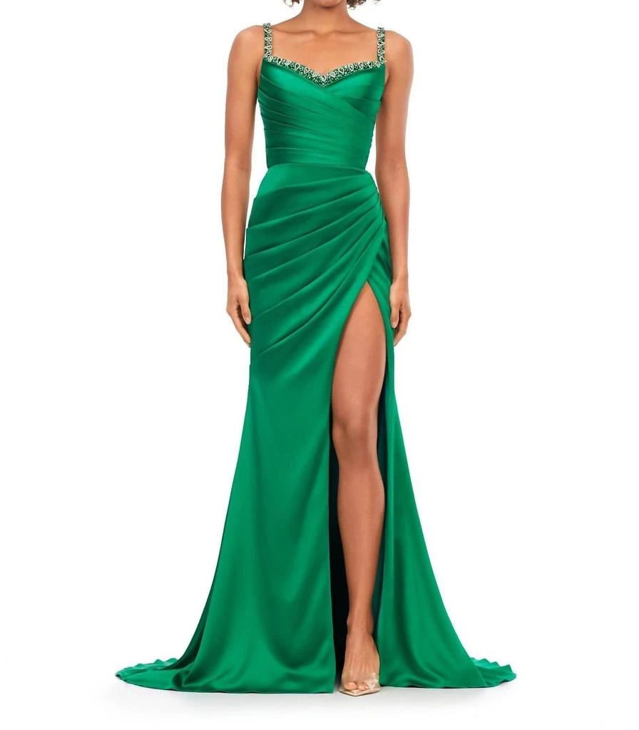 ASHLEYlauren Satin Gown In Emerald