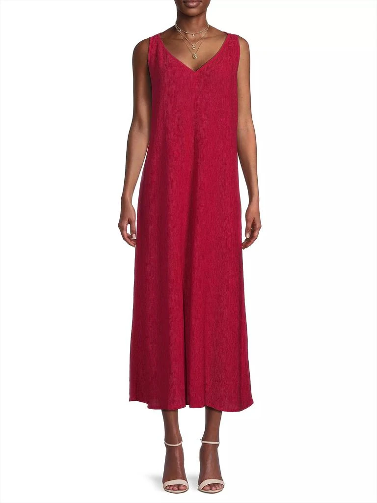 Eileen Fisher Plisse V-Neck Midi-Dress 3
