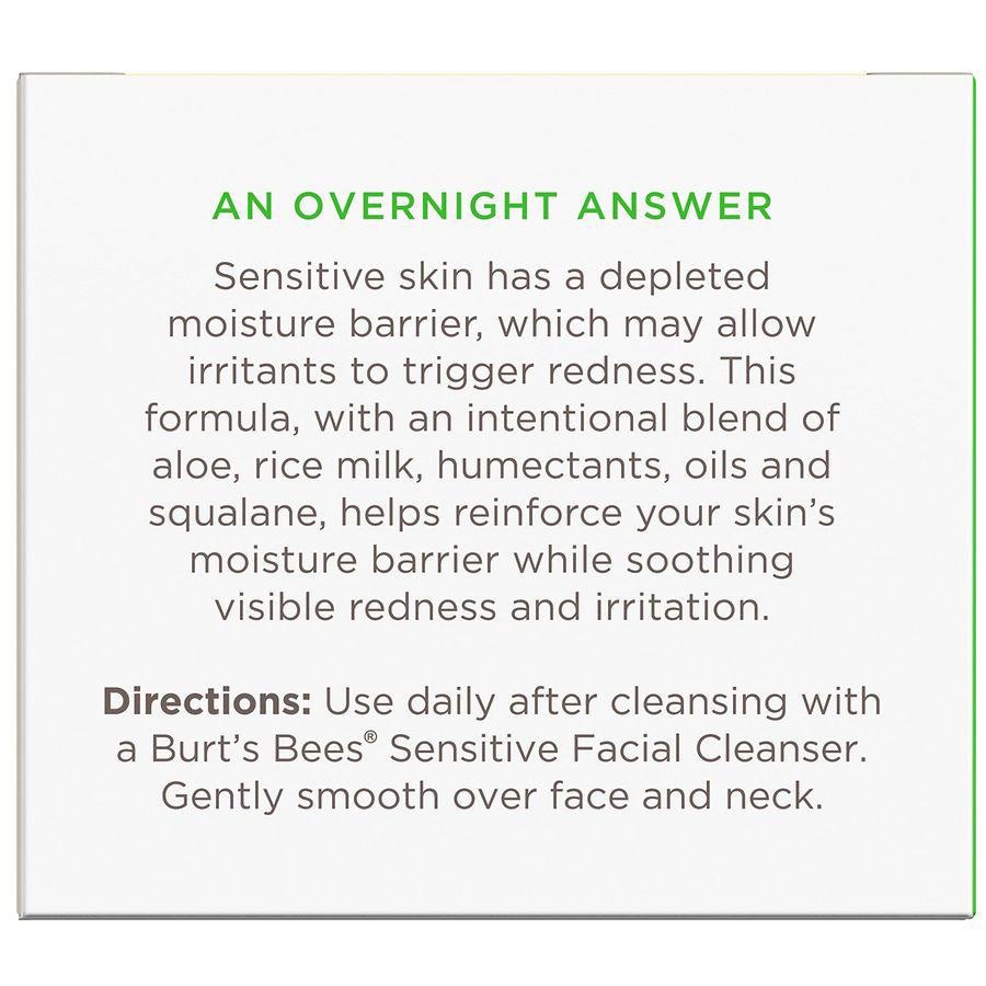 Burt's Bees Calming Night Cream with Aloe and Rice Milk for Sensitive Skin