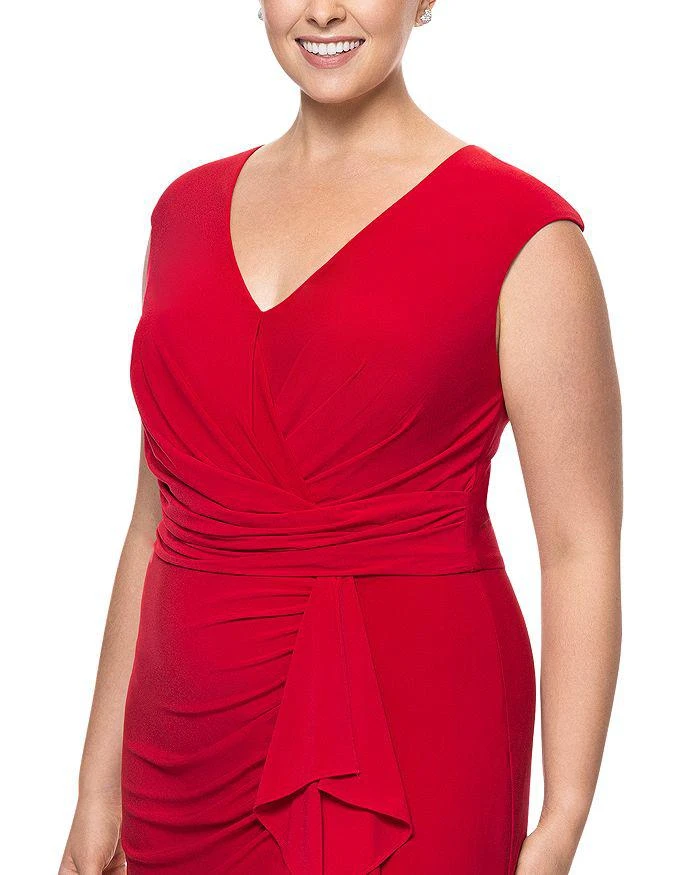 Betsy & Adam Plus V Neck Cascade Ruffle Gown 3