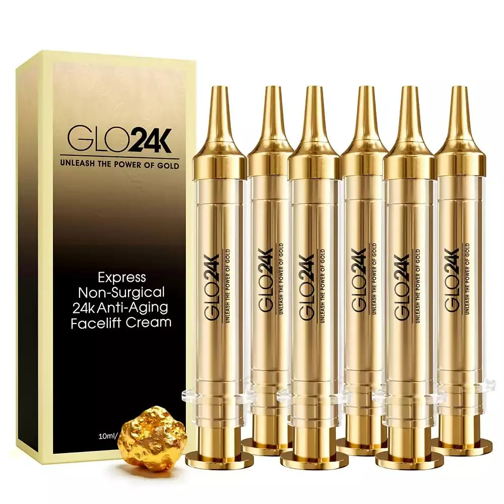 GLO24K Instant Facelift Cream with 24k Gold, Hyaluronic Acid, Peptides, and Vitamins.  Pack of 6
