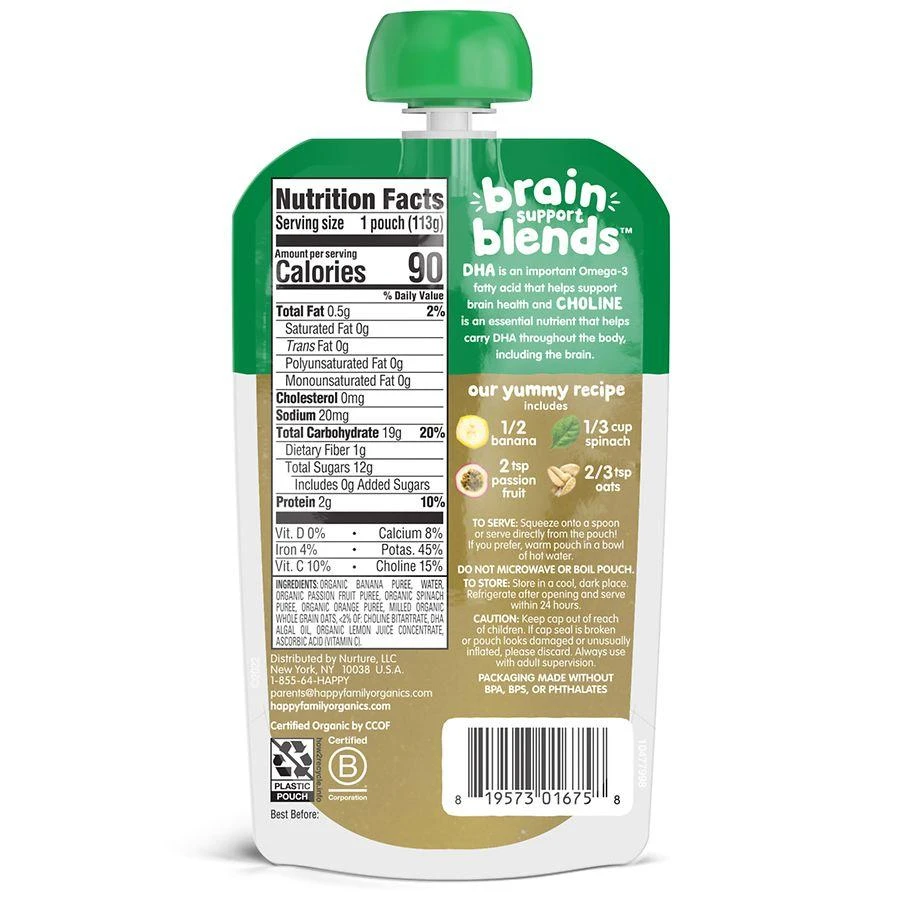 Happy Baby Brain Support Blends, Organic Stage 2 Baby Food with DHA & Choline 3