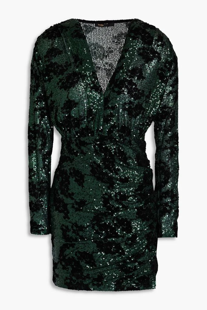 green emerald velvet dress Maje Silver/Blue Glitter Sequin-Embellished Draped Mini Dress Size 36   Mine & Yours