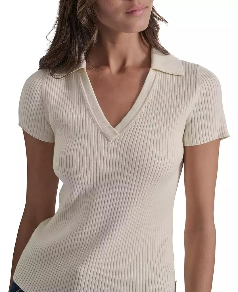 DKNY Womens Ribbed V-Neck Polo Sweater 3