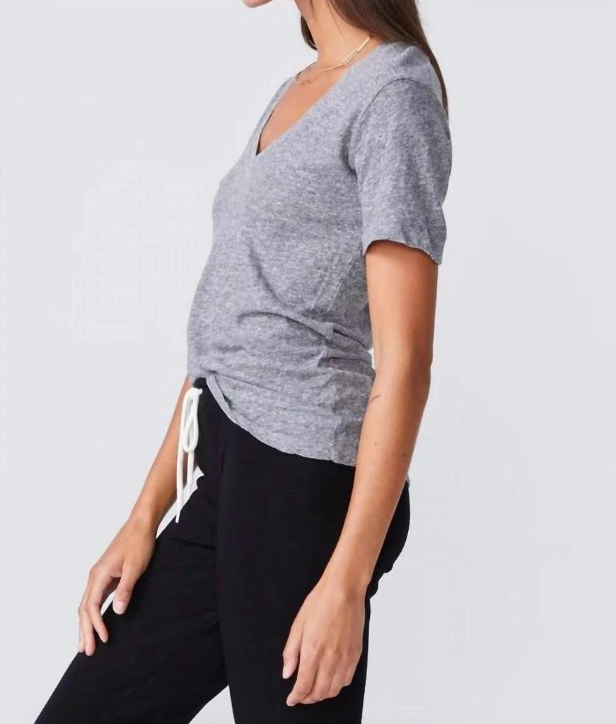 Monrow V-Neck Tee Top In Granite 2
