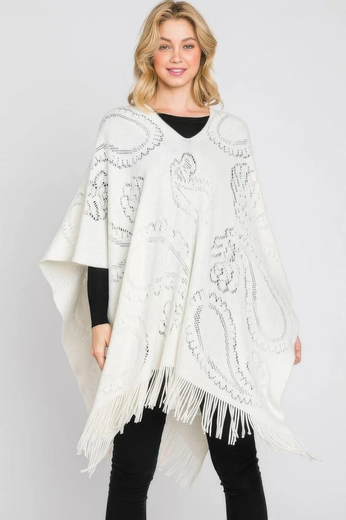 TRUEDAMES Paisley Pattern Fringe Poncho