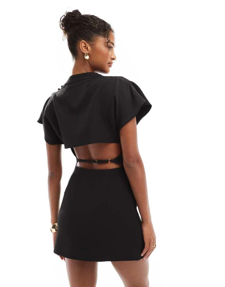 asos mini dress with open back ASOS DESIGN raw edge ruffle embellished mini dress with open back in blue