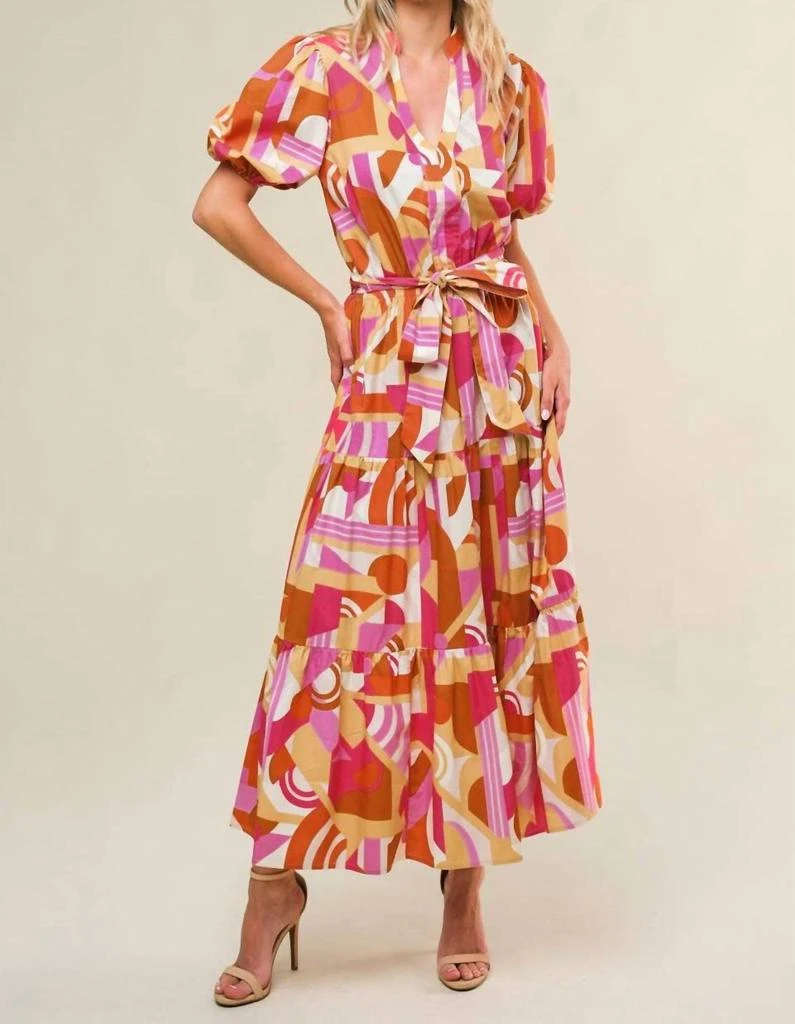 FLYING TOMATO Puff Sleeve Tiered Cotton Maxi Dress in Camel Pink at Nordstrom Rack, Size Small FLYING TOMATO Puff Sleeve Tiered Cotton Maxi Dress in Camel Pink at Nordstrom Rack, Size Small