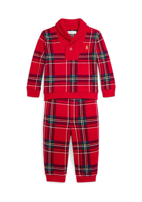 Ralph Lauren Lauren Childrenswear Baby Boys Plaid Fleece Pullover Jogger Pants Set