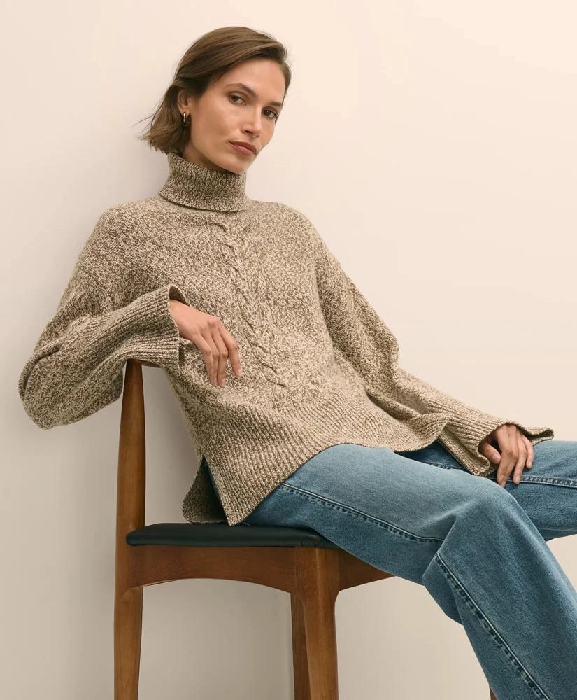 Brooks Brothers Merino Wool Blend Marled Cable-Knit Turtleneck Sweater
